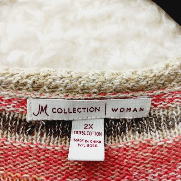 Sweater Cardigan Size 2X Lace Coral Beige Stripe Whimsycore Soft Girl Cozycore - Picture 8 of 8